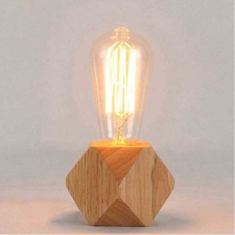 Lampe de table moderne E27, lampe de bureau en bois, lampe de chevet diamant pour la décoration intérieure (chambre/salon), base en bois tournesol