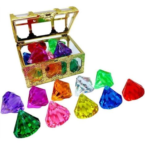10 PCS Jouets de Piscine de Pierres Précieuses de Plongée, Ensemble de Diamants avec Boîte de Pirate au Trésor, Jouet de Plongée de Piscine à Gros Diamants Colorés (1/5)