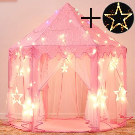 Gunolye Kinderspielzelt,Prinzessin Castle Spielzelt,Indoor Kinder Spielhaus ,Mädchen Großes Spielhaus mit LED Farbe Lichterketten ,Mädchen Geschenk (Pink) (1/5)