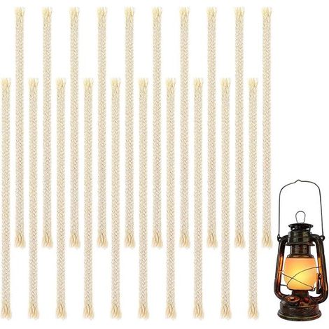 Lot de 20 mèches en coton - Rondes tressées 6,35 mm - 20 cm - Pour lanternes à huile et pétrole - Accessoire lampe (1/5)