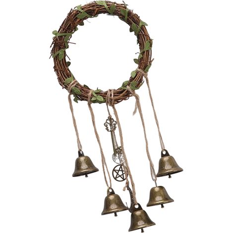 Clochette de sorcière suspendue, carillon décoratif fait main avec motifs symboliques, pour poignée de porte type A (12 cm/4,7 po de diamètre)
