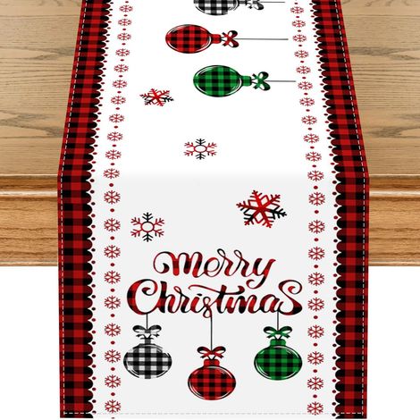 Chemin de Table Noel, Nappe de Table Boules Noël Flocons Neige, Chemin Table Noel en Lin Rouge, Décoration de Table Nappe Lavable pour Décorations de Table de Noël, 33x183 cm (1/5)