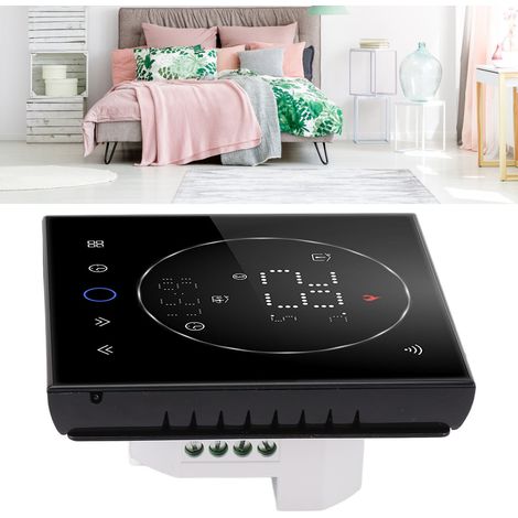Thermostat sans fil vocal intelligent WiFi avec graffiti intelligent, panneau de commande pour thermostat domestique WiFi intelligent, vanne de régulation de chauffage d'eau AC95240V noir (1/5)