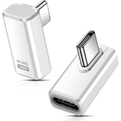 2 Pack USB C Extension Adapter 90° 80Gbps USB C Male to Female 240W Thunderbolt 5 Extension Connector for iPhone 15/16, Tablet, Phone, Other Type C Devices (White) (1/5)