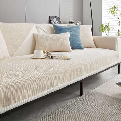 Housse de canapé, Couvre-canapé en forme de L pour 1/2/3/4 places, Protection de canapé antidérapante, Couvre-canapé universel pour assise, Beige, 90 x 180 cm (1/5)