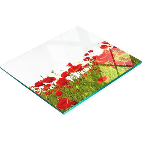 Planche décorative multifonctionnelle pour la cuisine, en verre trempé, motif coquelicots des champs, 60 x 52 cm (1/5)
