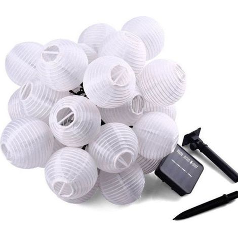 20 lampions guirlande lumineuse solaire, lumière blanche chaude, décoration extérieure jardin terrasse mariage