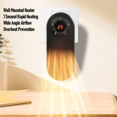 Elektrischer Heizkörper mit Steckdose, Fernbedienung, Timer und Nachtlicht, 220 V, für Zuhause und BüroEnergiesparender PTC-Wandheizkörper 500-1000 W, weißes ABS/PA-Gehäuse, 90 x 105 x 215 mm, extrem
