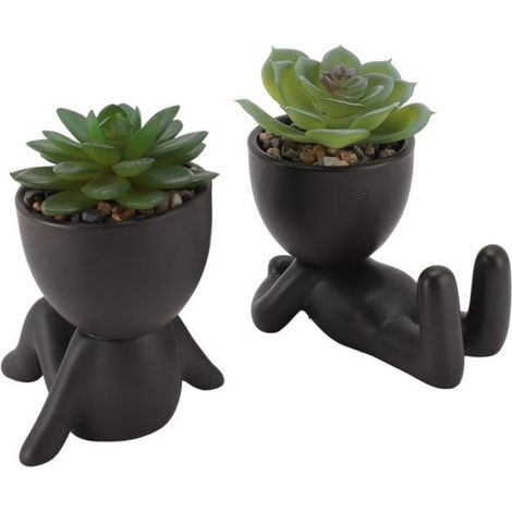 Pots de Fleurs Succulentes Artificielles - Ulisem - Lot de 2 - Formes Humaines - Céramique et Plastique (1/5)