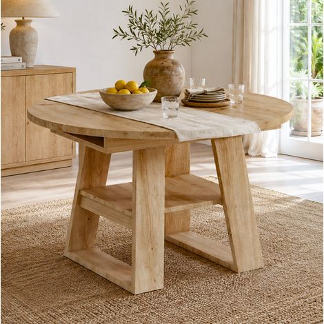 MODFU – Tavolo allungabile Ø110/150x110 cm in MDF con vano contenitore integrato sotto il piano, per 4-6 persone e carico 60 kg – Rovere (1/5)