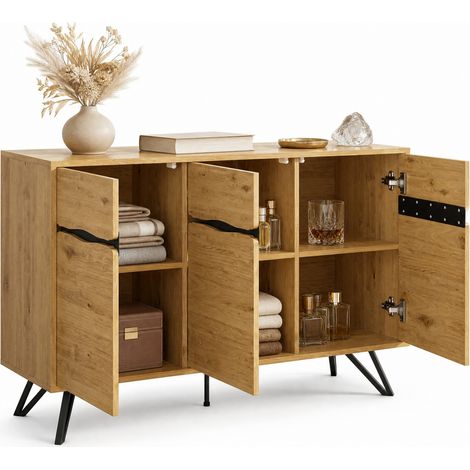 Buffet 3 portes en bois et métal noir, design moderne, grand rangement, meuble peu encombrant pour salon, salle à manger ou entrée - CHICFURN (1/5)