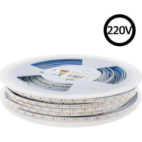 Tira LED 220V Super Slim SMD2835, 120Led/m, 8W/m, Triac regulable, corte 10cm, carrete 50 metros, Silicona, Blanco frío, regulable (1/4)