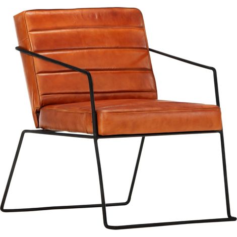 Vidaxl – Fauteuil en cuir véritable brun roux – Accoudoirs rembourrés – Structure en acier revêtu de poudre – Dimensions 52x70x71 cm