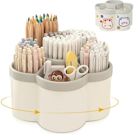 Organizador de escritorio, portalápices giratorio de 360 grados con 6 compartimentos, organizadores de almacenamiento, portalápices, portalápices de escritorio (1/5)