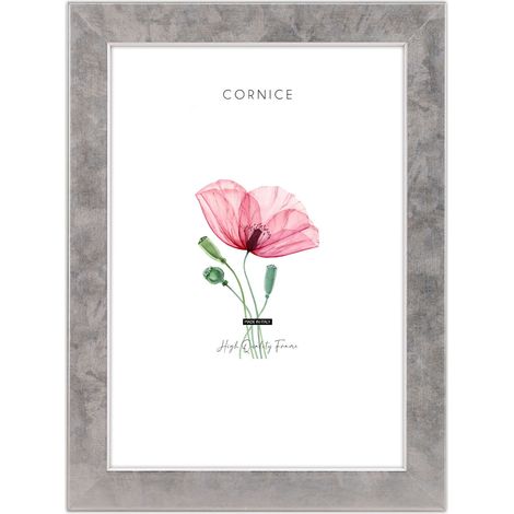 Lupia - Cornice portafoto in legno ecologico MDF da parete QUADRA ARGENTO con bordo interno filo Bianco, silver argentata, per foto, stampe artistiche, poster, quadri moderni 13x18 cm (1/4)