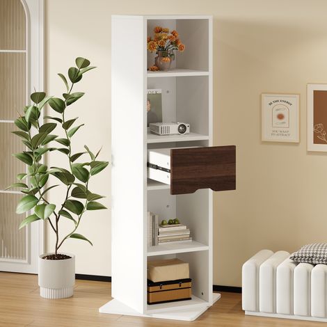 Armario con espejo 45x45x168 cm de MDF blanco, giratorio con almacenaje para dormitorio FloraGrace (1/5)