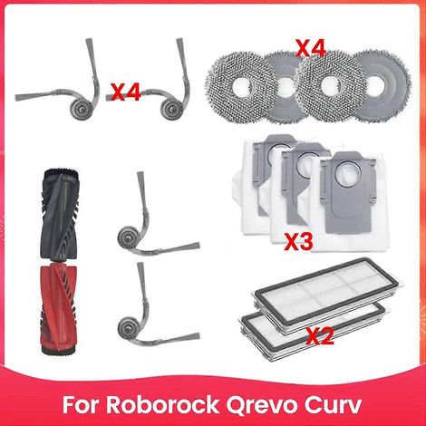 14 pièces : brosse principale, brosses latérales, chiffon de nettoyage, filtre HEPA et sac à poussière, compatibles avec l'aspirateur Roborock Q Revo Curve (1/5)