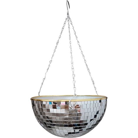 Vase Planteur Boule Miroir - Suspension Chaîne Métallique - Pour Plantes Grasses et Cactus - Diamètre 25 cm - Couleur Argent (1/5)