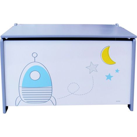 Coffre à jouets en bois Thème Espace et fusées (1/3)