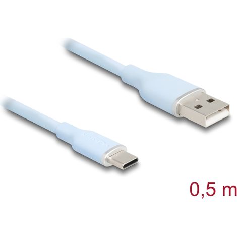 Delock Cable USB 2.0 USB Tipo-A macho a USB Type-Câ¢ macho 0,5 m azul Silicona