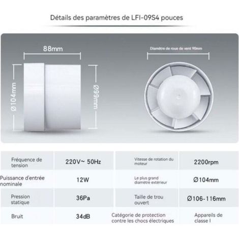 Ventilateur Extracteur Axial - 100 mm - 130 m³/h - 12 W - Salle De Bain Cuisine Cave - ABS (1/2)