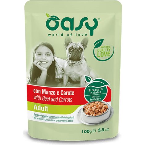 Oasy Dog Adult Straccetti in Salsa con Manzo e Carote - Bustina 100 Gr -