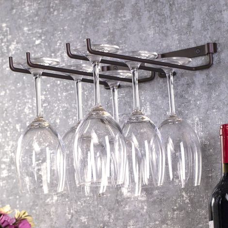 Porte-verres mural en métal pour bouteilles et flûtes à vin, support double pour rangement suspendu (1/5)