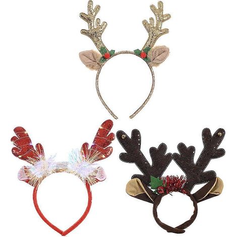 Lot de 3 coiffes lumineuses de Noël en forme de bois de cerf, accessoire de coiffure créatif et festif-27X26cm