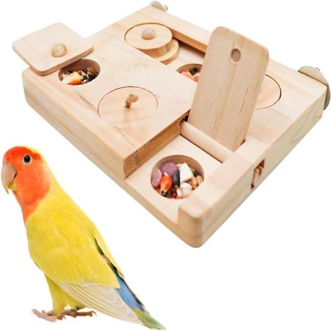 MinrzPet Futtersuchpuzzle aus Holz für Vögel – Interaktives Futterspielzeug mit Schiebeblöcken und Verschlüssen Käfigbefestigung für Wellensittiche, Nymphensittiche und Sittiche (1/5)