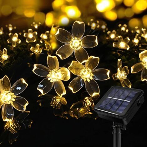 Guirlande solaire extérieure, 11 m, fleurs extérieures, 60 LED, étanche, 8 modes avec fonction mémoire, fleurs LED pour jardin, terrasse, balcon, fête, mariage, décoration de patio