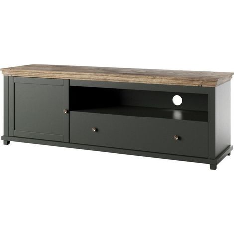 Mueble TV Tolnue 104, Verde oscuro + Roble de lefkada, Número de puertas: 0, Número de cajones: 0, 181x61x49cm (1/5)