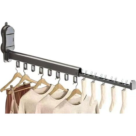 Portant à vêtements mural - Barre extensible et pliable à 90° - Charge maximale : 10 kg (1/5)