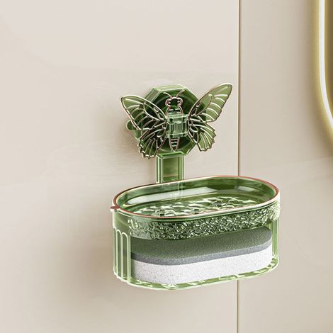 Porte-savon papillon à ventouse, style luxueux et léger, grand porte-savon avec égouttage, boîte à savon créative de style nordique, ne retient pas l'eau, vert luxueux et léger (1/5)
