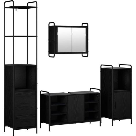 Set di Armadi da Bagno 4 pz Rovere Nero 40 x 36 x 200,5 cm vidaXL (1/5)