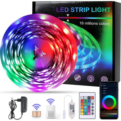 COMELY Ruban LED 5M, Bande LED RGB pour Chambre avec WiFi Bluetooth, Télécommande et Contrôle Intelligent via Application, Pour Chambre, TV, Noël, Fête (1/5)