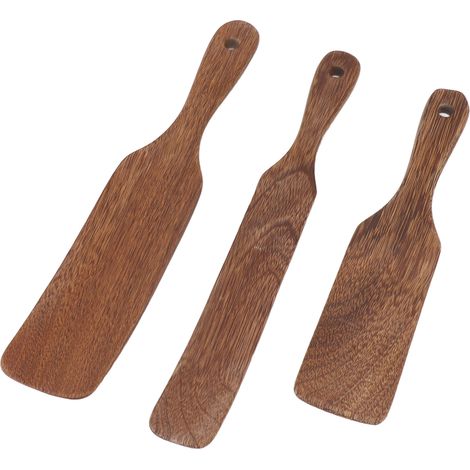 Set mit 3 Teakholzspateln mit breitem, rutschfestem Kopf für Steak, Pizza, Milch und Salat (1/5)