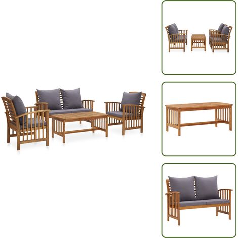 Salon de jardin 4 pcs avec coussins Bois d'acacia solide - Salon De Jardin - Mobilier De Jardin - Ensemble De Jardin - Banc En Bois - Acacia (1/5)