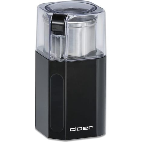 Cloer 7580 Macina Spezie Elettrico, 200 W, per Pesto, Erbe aromatiche, Noci e Grano, Fino a 70 g di Chicchi di caffè, Contenitore Estraibile in Acciaio Inox, Nero, Grams, Plastica Inossidabile (1/4)