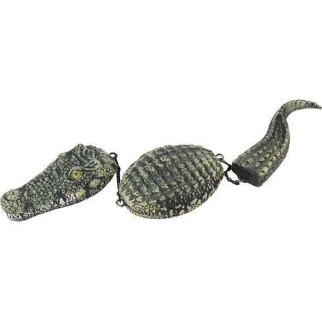Esca artificiale in plastica a forma di alligatore, scultura galleggiante di un coccodrillo simulato in 3 segmenti per la decorazione di piscine e giardini. (1/5)