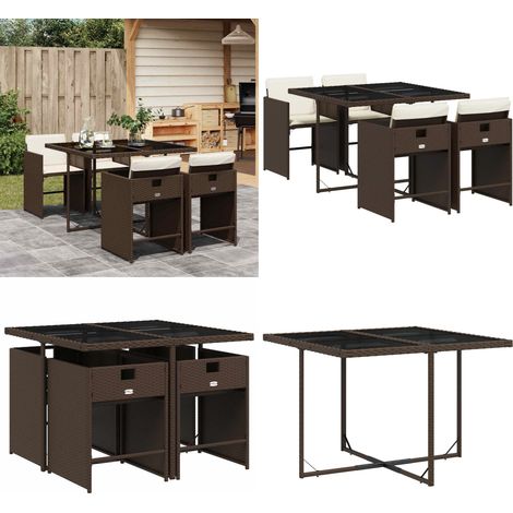 vidaXL Ensemble à manger de jardin 5 pcs et coussins marron poly rotin (1/5)