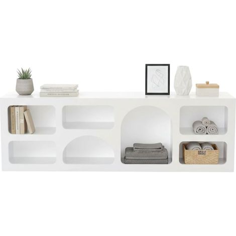 Dmora - Credenza Bellatrix, Buffet da soggiorno, Madia da salotto, Dispensa da cucina, 160x38h51 cm, Bianco, con imballo rinforzato, con imballo rinforzato