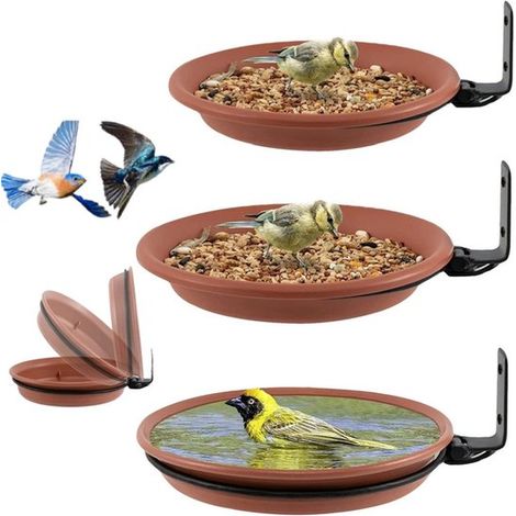 Suministro de agua para pájaros (tercera planta), Comedero automático aves silvestres, Baño pájaros desmontable barandilla balcón, Diámetro 20 cm (1/5)