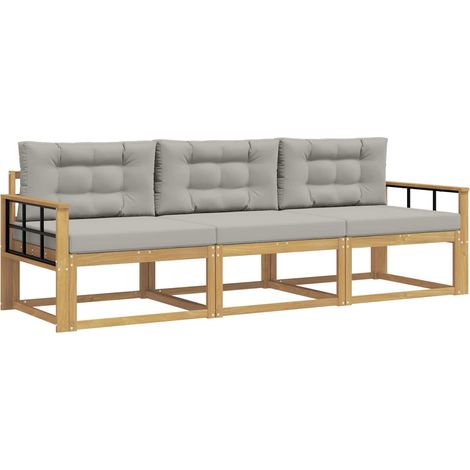 Set di divani da esterno 3 pz Bianco e Grigio Chiaro Poliestere vidaXL (1/5)