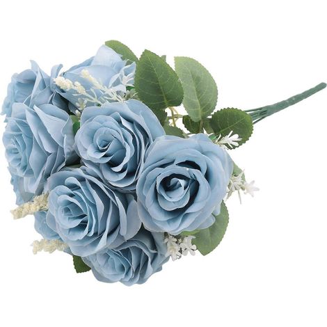 Roses bleues artificielles, bouquet de roses en soie, décoration pour la maison et le jardin, roses de mariage bleues (1/5)