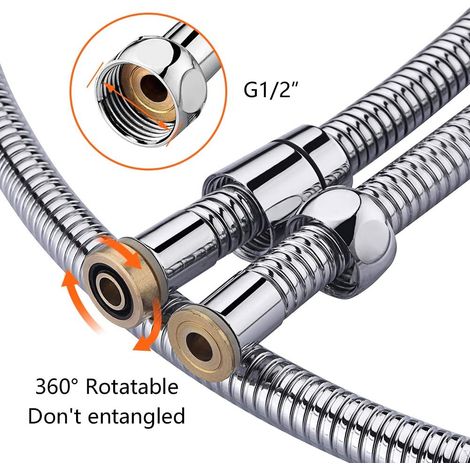 Pommeau de douche flexible anti-torsion, flexible de douche de 1,5 m, acier, argent (1/4)