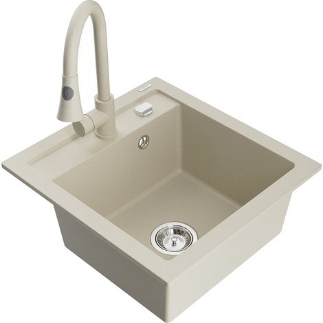 Mexen Vito lavello in granito 1-vasca con rubinetto da cucina Elia, beige - 6503-69-670101-69 (1/5)