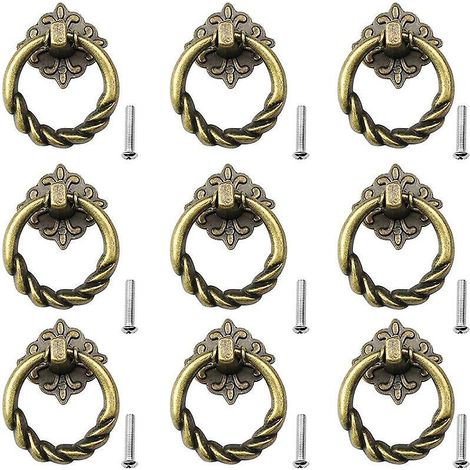 9 Pcs Boutons Porte Rtro Anneaux Tirage Pour Meuble Armoire Tiroir Avec Vis Bronze (1/5)