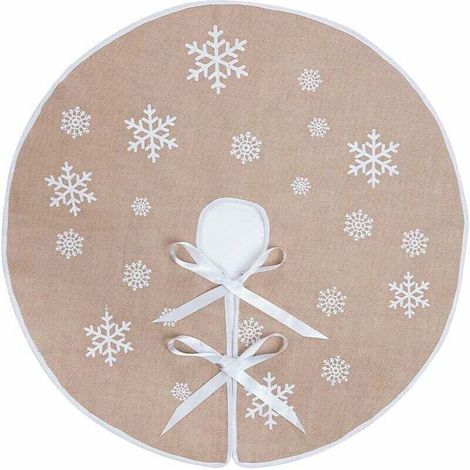 Gonna per albero di Natale, gonna per albero di Natale in iuta con fiocchi di neve bianchi, decorazioni natalizie (kaki, 75cm) - Crezuo