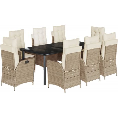 Maison Exclusive - Set da Pranzo da Giardino 9 pz con Cuscini Beige in Polyrattan (1/5)