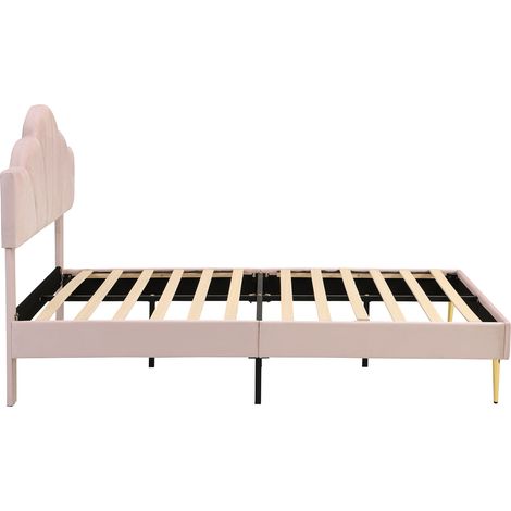 Cama tapizada 150.5x59.0x10.0 cm, cabecero ajustable, diseño con contorno de concha, terciopelo rosa (1/5)